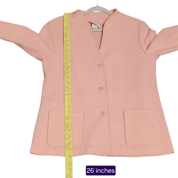 VINTAGE Blazer Womens Size 14 Peach Textured Knit Lightweight Jacket Old Money - Picture 7 of 12